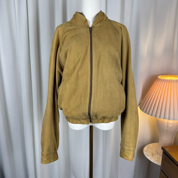 Vintage Leather Bomber Jacket Tan Men's Large - Picture 2 of 16